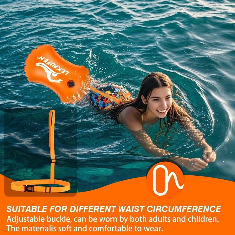 LeKaufen 2 Pack Swim Buoy for Open Water, Swimming Bubble Safety Float with Adjustable Waist Belt for Swimmers Triathletes Kayakers Snorkelers, Swimming Open Water Buoy for Safer Swim Training - Image 2
